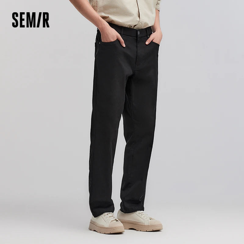 Semir Comfort Pants Men Spring Solid Color Versatile Straight Leg Minimalist Fashion Back Elastic Waist Long Trousers