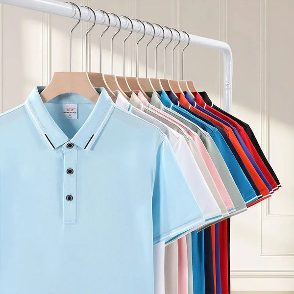 5A antibacterial intercolor Short Sleeve Turn-down Collar  Top  Business Sport 12 colors High-End Pure Cotton Polo shirt