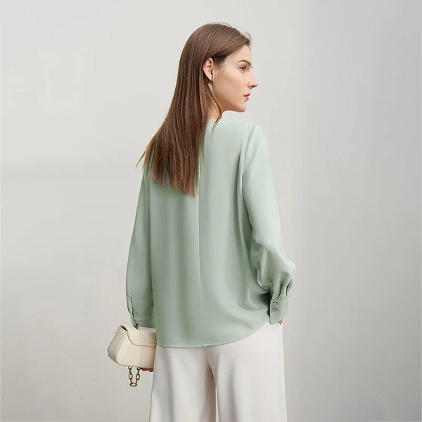 Amii Women's Autumn Blouse 2026 New Commuter Lace Swinging Neck Chiffon Elegant Ladies Blouses Loose Long-sleeved Top 12611012