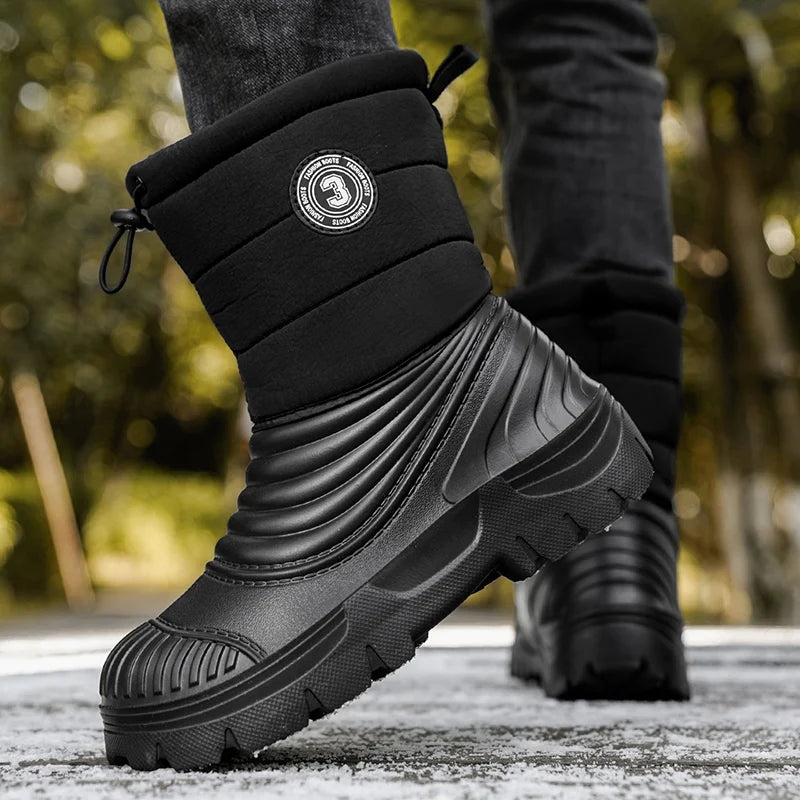 Men's snow boots winter new warm plush light casual boots soft sole anti-slip plus size outdoor boots fashion high-top work shoe