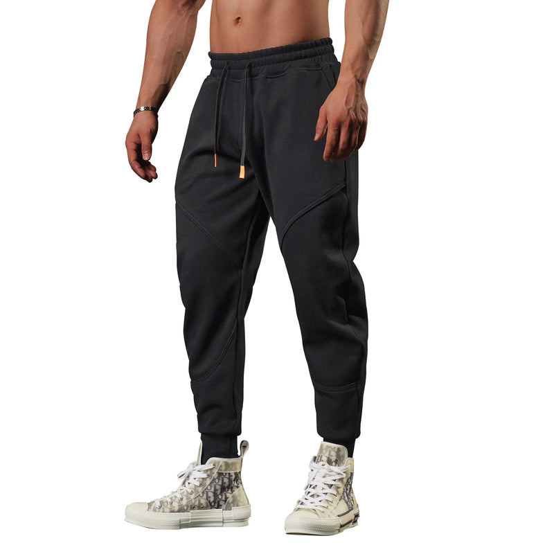 2026 New Winter Men Cuffed Sports Pants, Fashionable Loose-fitting Sweatpants, Black and Gray Color-blocked Casual Trousers