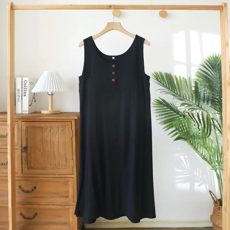 Modal Sleeveless Nightdress Women's Nightgown Solid Color Pajamas Dress Home Wear Chest Cup Summer One Piece Dress Sleepwear