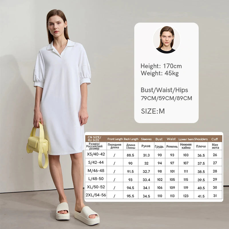 Amii Women Minimalism Summer Casual Dress 2026 New Solid Color Loose Lantern Sleeve V Neck Knit Stretch Comfort Dressse 12542165