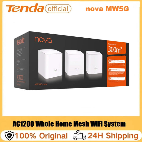 ប្រព័ន្ធ WiFi Tenda MW5G Nova Mesh 2.4&5GHz Dual-Band AC1200 ឧបករណ៍ពង្រីករ៉ោតទ័របណ្តាញ Gigabit សម្រាប់ផ្ទះទាំងមូល គ្របដណ្តប់រហូតដល់ 6000 ហ្វីតការ៉េ
