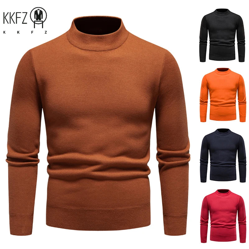 Mens Soft Touch Knit Top Mock Neck Fleece Lined Sweater Long Sleeve Elastic Fabric Autumn Winter Daily Pullover