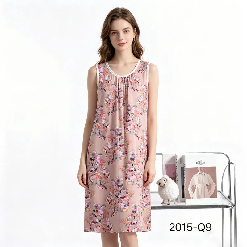 Women's Nightgown Night Dress Round-Neck Sleeveless Summer Nightgowns Woman Sleep Soft Lounge Dress for XL-6XL Pajamas Dress