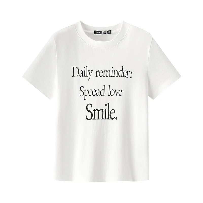 Semir Womens Tshirt 2026 Letter Printed Pure Cotton Regular Shoulder Crew Neck Trendy Casual Soft Daily Wear