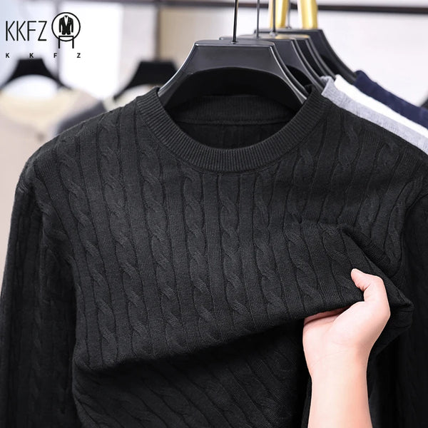 New Arrival Mens Crew Neck Knit Sweater Thick Soft Cable Knit Material Slim Cut Long Sleeve Autumn Winter Outer Tops