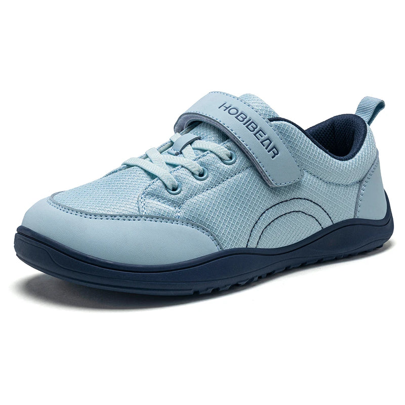 HOBIBEAR Wide Width Shoes Kids Barefoot Hook-Loop Sneakers Artificial Leather Mesh Lightweight Zero Drop Walking Shoes