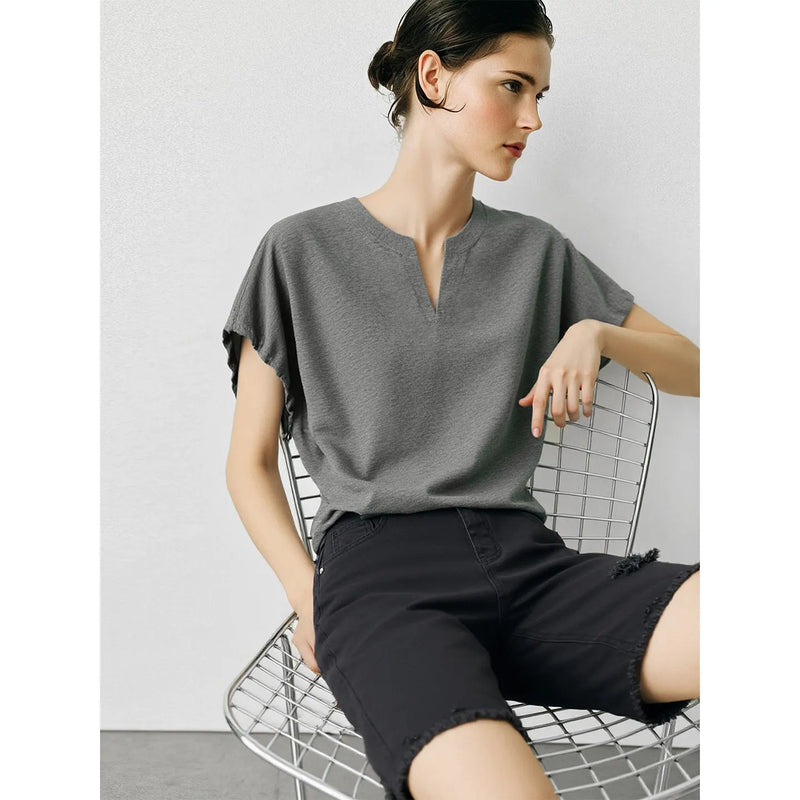 អាវយឺត Amii V-Neck សម្រាប់នារី រដូវក្តៅ ឆ្នាំ២០២៦ អាវយឺតដៃខ្លី Dolman ថ្មី ដែលអាចលៃតម្រូវបាន រលុង សម្រាប់នារី 12622182