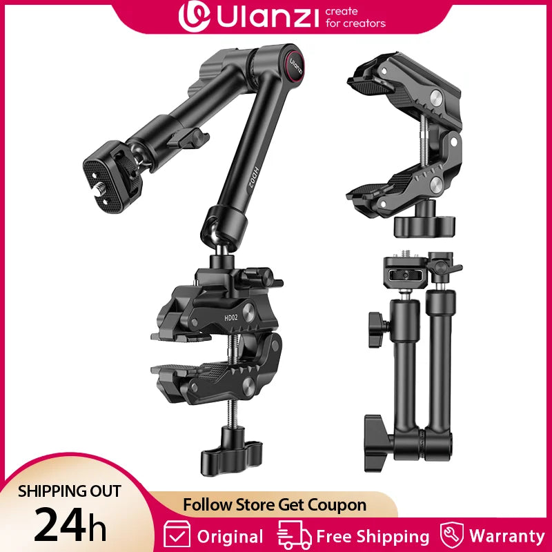 Ulanzi 10 inch Magic Arm Kit HD02 ជាមួយ Super Clamp 1/4" Screw Cold Shoe ក្បាលបាល់អាចលៃតម្រូវបាន 360° សម្រាប់ម៉ោនម៉ូនីទ័រ ម៉ោនកាមេរ៉ា