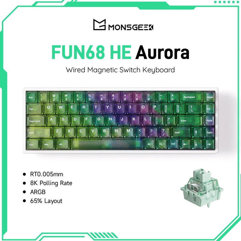 Akko MonsGeek FUN68 HE Keyboard 65% Magnetic Switch Rapid Trigger 0.005mm 8000Hz ARGB Type-C Wired Gaming Gamer Custom Keyboard