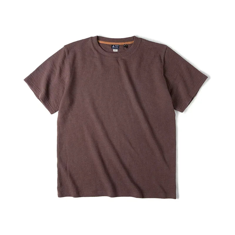 Maden Summer Men's O-Neck Waffle T-Shirt Solid Color Short Sleeve Top Comfortable and Breathable Tees Off White Soft T-shirts