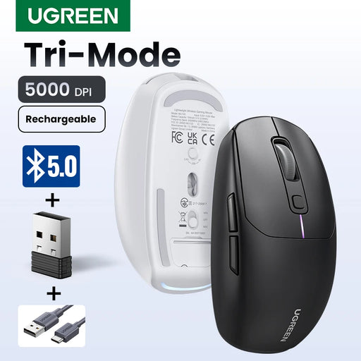 UGREEN Gaming Mouse 5000DPI Wireless Mouse Bluetooth 5.0 2.4G Wired Rechargeable Gamer Mice 6 Buttons For MacBook Tablet Laptops