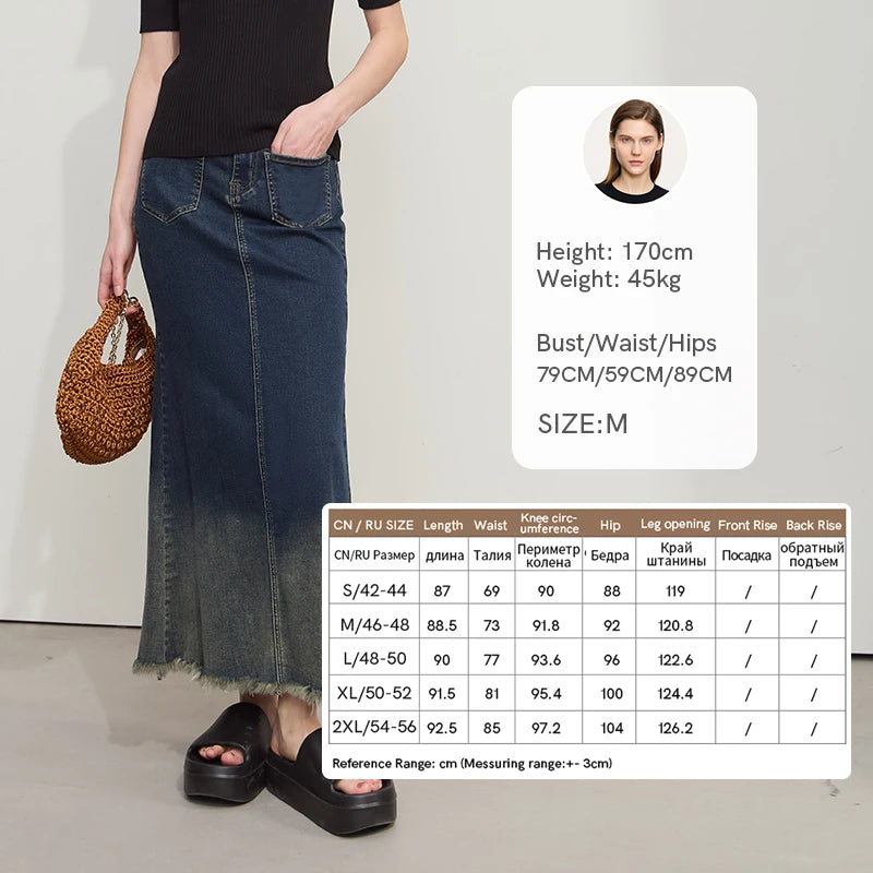 AMII Elegant Summer Skirts for Women 2026 Midi Straight Elastic Clothing Woman Fashion Gradient Denim Long Skirt Female 12552061