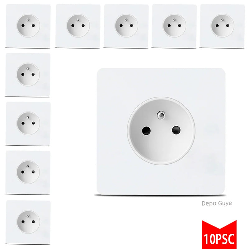EU FR Power Socket ,Socket With Usb Charging Port and Type c White Stainless Steel Panel Russia Spain Wall Socket 5/10 PCS