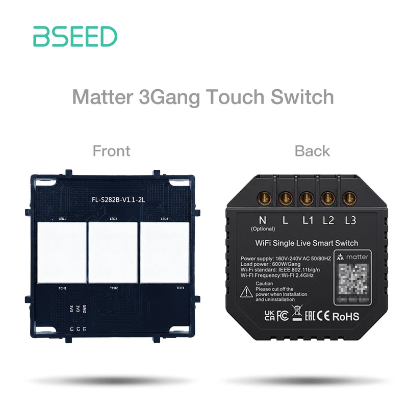 BSEED 1/2/3Gang Matter Touch Switch Module Smart Light Switch Part Tuya Smart Life APP EU Socket Outlets Glass Panel Combination