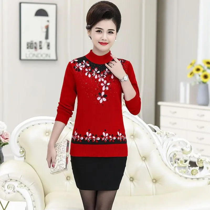 Pulls Femmes 2025 Fall Winter Women's Clothes Spring Knitwear Blouse Printed Turtleneck Warm Pullover Top Female Sweater