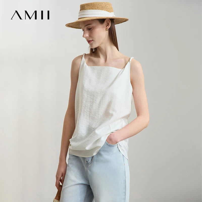 អាវក្រៅ AMII ធម្មតាសម្រាប់រដូវក្តៅសម្រាប់នារីឆ្នាំ ២០២៥ អាវក្រៅការិយាល័យសម្រាប់នារីទាន់សម័យថ្មី សម្លៀកបំពាក់រលុងគ្មានដៃ 12522032