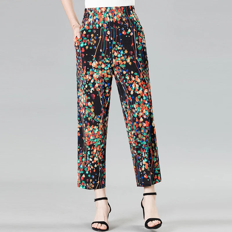 ខោហារ៉េមថ្មីសម្រាប់ស្ត្រីរដូវក្តៅ XL-8XL ខោចង្កេះខ្ពស់ធម្មតាបោះពុម្ពចង្កេះយឺតសម្រាប់ស្ត្រីវ័យកណ្តាល ខោខោរដូវក្តៅ