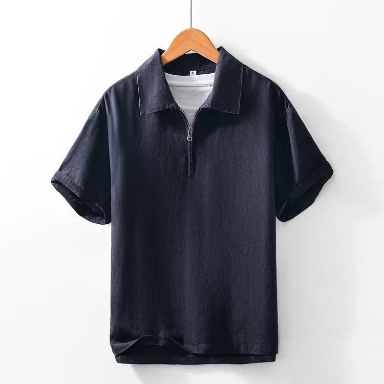 Men's Linen Blend Short Sleeve Polo Shirt, Breathable Fabric with Half Zip Neck, Casual Summer Top for Daily Wear, 3 Colors