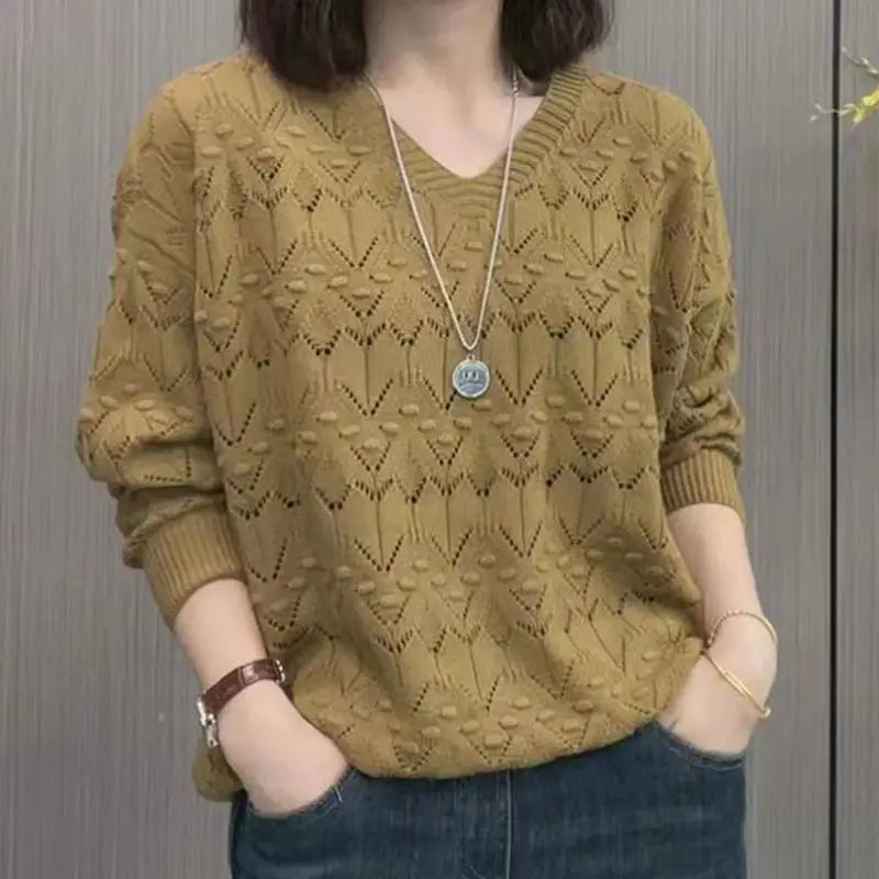 Retro Middle Aged Mother Sweater Autumn Winter New Women's Knit Clothes Lazy Pullover Shirt Loose Sweater Female Warm Pull Tops