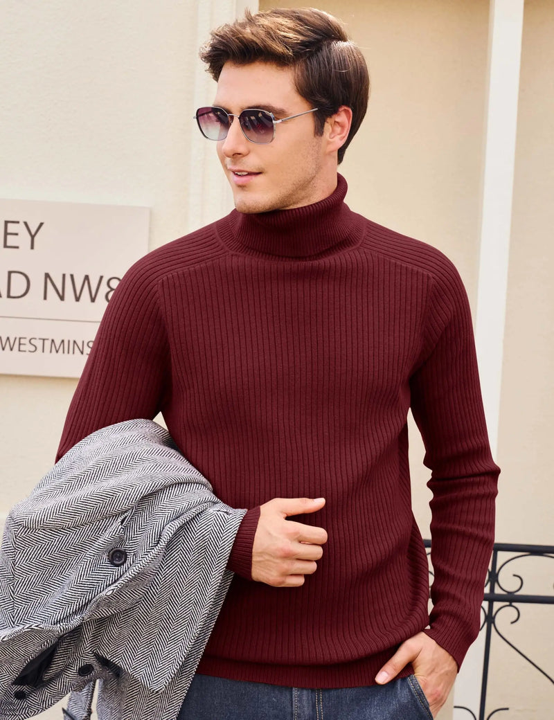 TACVASEN Men's Knit Turtleneck Sweater Thicken Ribbed Long Sleeve Solid Pullover Casual Fall Winter Thermal Soft Tops Streetwear