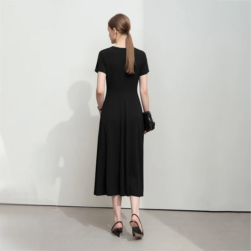 រ៉ូប Amii Womens Summer 2026 រ៉ូបថ្មីដៃខ្លី O-Neck ងាយស្រួលប្រើ រ៉ូបវែងសម្រាប់នារី រលុង ធម្មតា 12622108