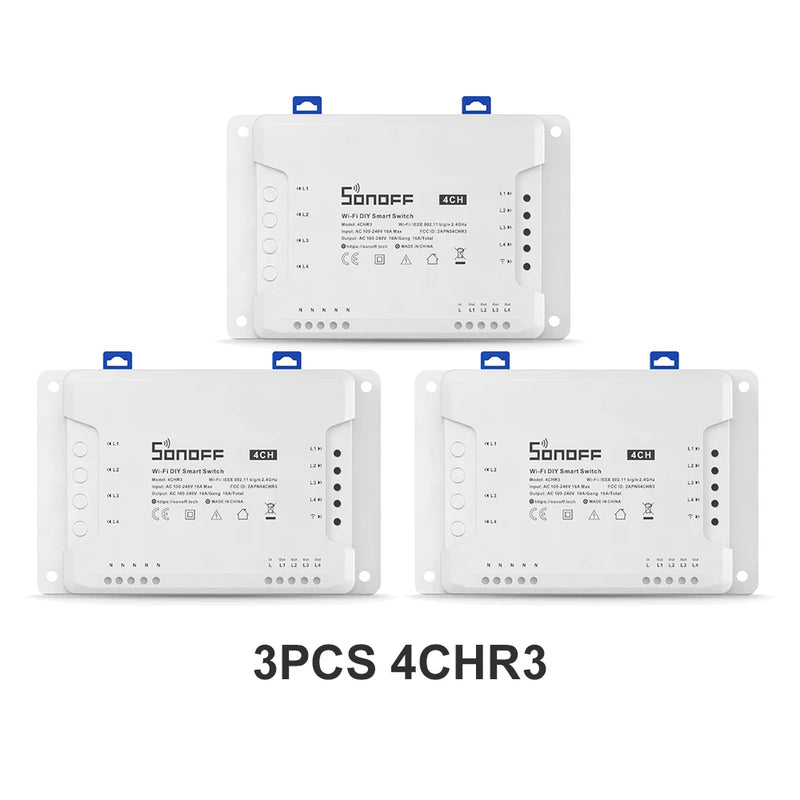 SONOFF-WiFi Smart Switch Module, Voice Control, Interlock Inching Mode via eWeLink App, Support Alexa and Google, 4CHR3/4CHPROR3