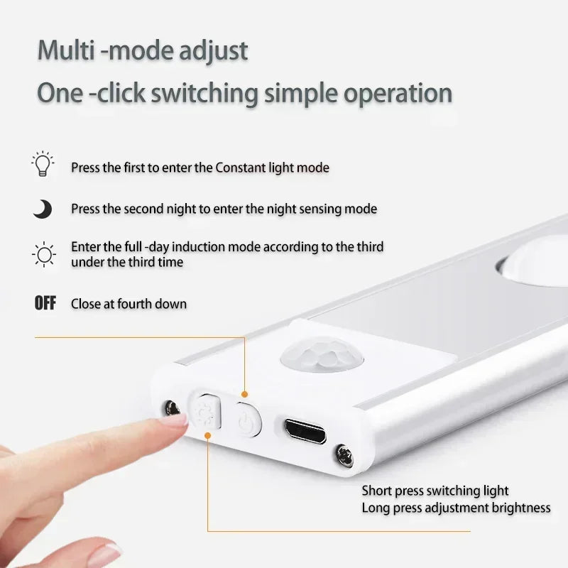 3 in 1 Under Cabinet Lights Wireless Lamp with Motion Sensor Night Lights for Kitchen Bedroom Wardrobe Closet Desk 20/30/40/50CM