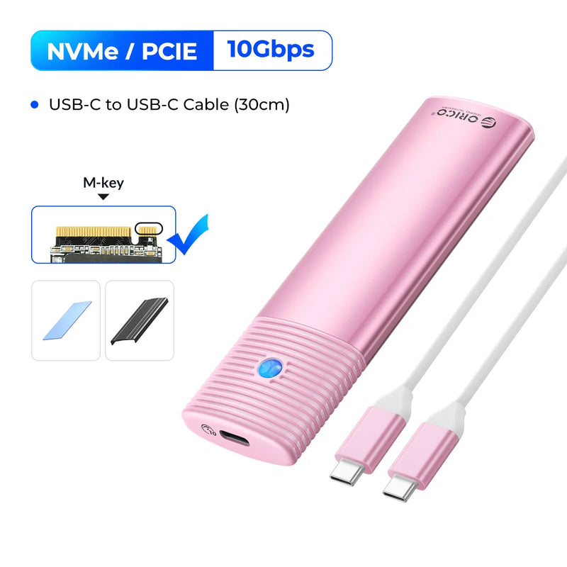 ORICO M2 SSD Enclosure NVMe NGFF 10Gbps PCIe M.2 SSD Case Portable USB C 3.2Gen2 Tool Free External Adapter with Metal Heat Sink