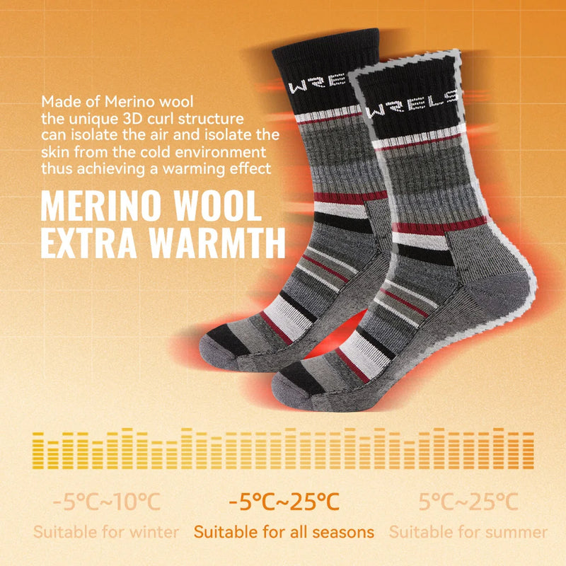 WRELS Merino Wool Hiking Socks Thermal Warm Winter Cushioned Moisture Wicking Socks Breathable Sports Socks Running Skiing Socks