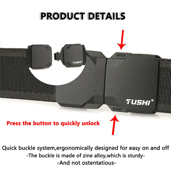 TUSHI New Automatic Buckle Belt for Men 3.5cm Real Nylon Military Elastic Belt Tactical Belt Non Slip Hiking Hunting Belt Male