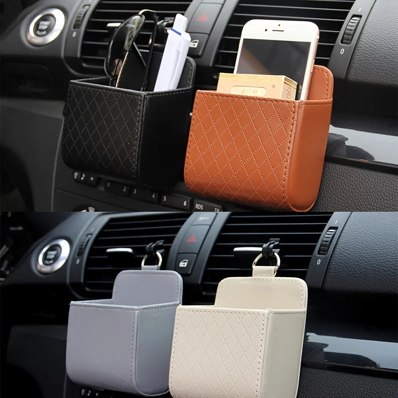 Car Air Vent Mounted Storage Box，Multi-functional storage box | Faux Leather Car Mounted Phone Pouch, Interior Additions