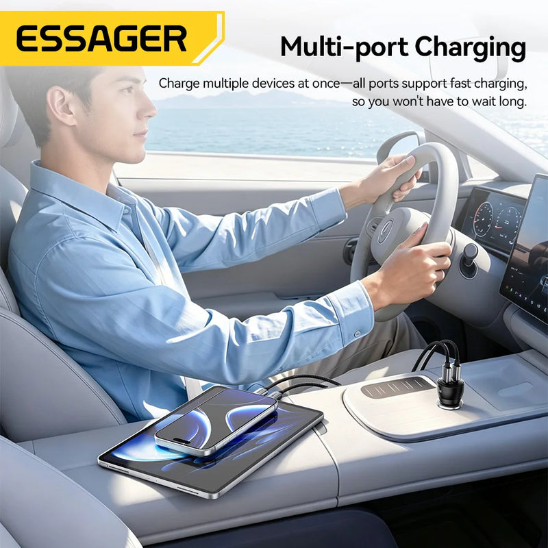 Essager 90W USB Type-C Car Charger PD QC SCP AFC PPS 45W Fast Charging Mini Car Phone Charger For iPhone18 17 Pro Samsung Xiaomi
