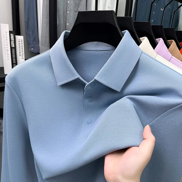 Men's Premium Long Sleeve Polo Shirt - Mercerized Pique Cotton, Seamless Collar and Cuff Design (12 Colors Available)