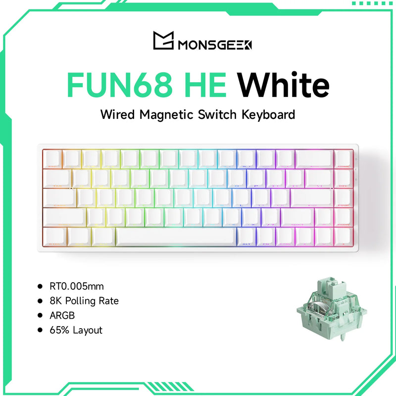 Akko MonsGeek FUN68 HE Magnetic Keyboard 65% Rapid Trigger 0.005mm 8000Hz ARGB USB/Wireless Gaming Custom Keyboard for Gamer