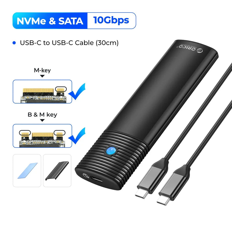 ORICO M.2 NVMe SATA SSD Enclosure Adapter Tool-Free USB C 3.2 Gen 2 10Gbps NVMe 5Gbps NGFF SATA PCIe with Metal Heat Sink