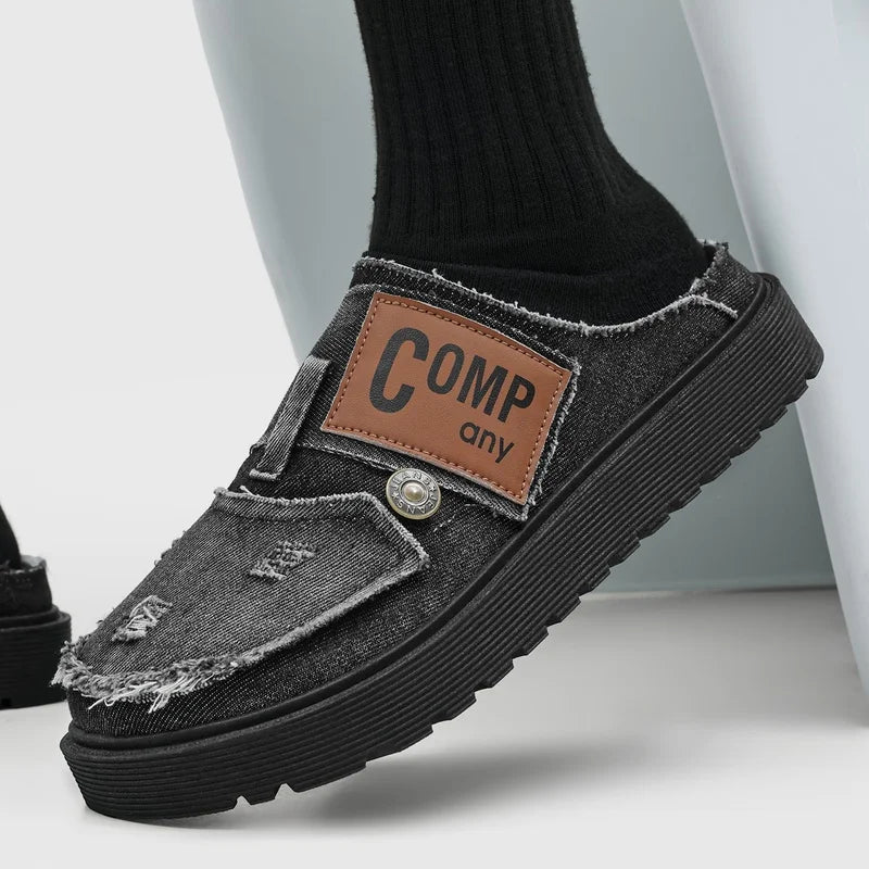 Men's Mules cowboy casual shoes four seasons breathable lightweight soft-sole non-slip comfortable outdoor walking semi slippers