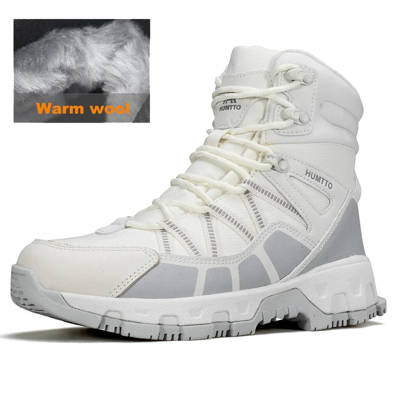 HUMTTO Winter Women's Sneakers Leather Hiking Boots Woman 2024 Snow Trainers Keep Warm Trekking Boots Outdoor Women Casual Shoes