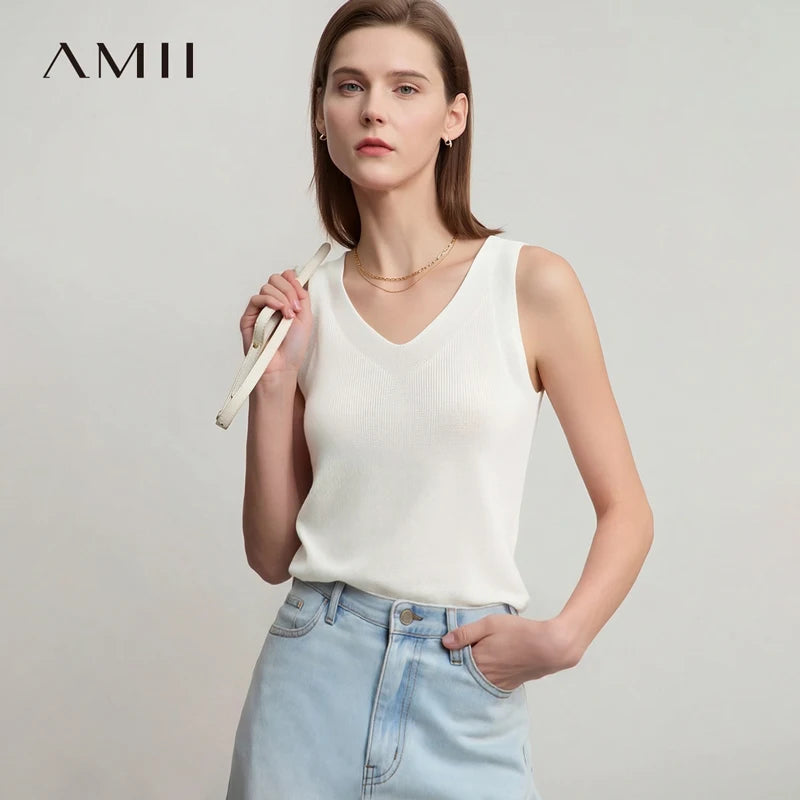 អាវកាក់ Amii សម្រាប់នារី រដូវក្ដៅ ឆ្នាំ២០២៦ ពណ៌ថ្មី រាងស្លីម ដៃខ្លី អាវកាក់ធម្មតា ក V សម្រាប់នារី 12642062