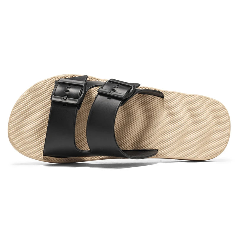 Men's Adjustable Double Buckle Slide Sandals Casual Slippers Lightweight EVA Flat Slides for Indoor Outdoor Beach Shower