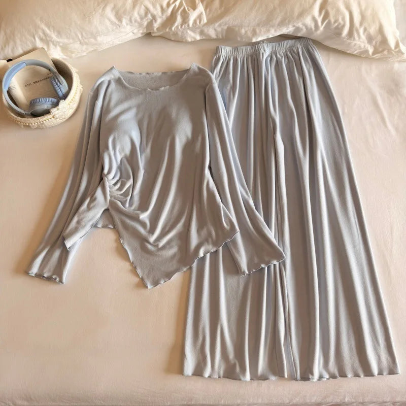 2 Piece Chest Pad Pyjama Set Women Pajama Soft Comfortable Spring Autumn Long-Sleeved Sleepwear for Ladies Homewear Pijama