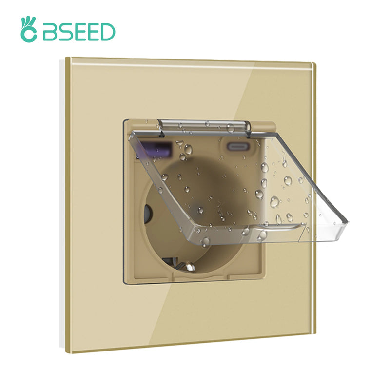BSEED M1 Series EU Standard Single Power Socket With Waterproof Cover Socket With 20W USB Type-C Port Glass Frame 110-250V