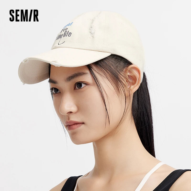 Semir Men Distressed Embroidered Baseball Cap Face Slimming 2025 Summer Couple Vintage Denim Hat