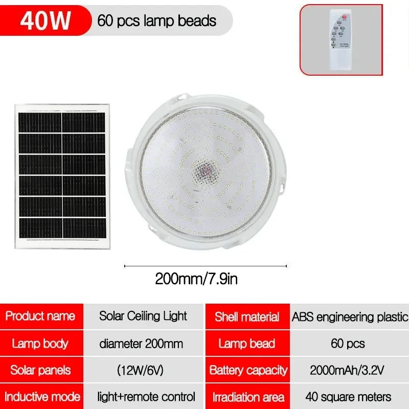 LED Solar Ceiling Light Outdoor Waterproof Solar Lamp With Remote Control 3 Color Indoor Home Top Ceiling Lights Garden Lighting