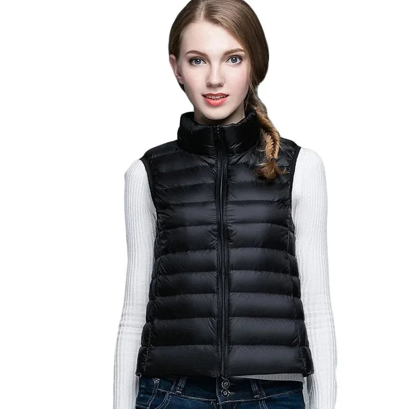 Red Collar Women's Light/thin Sleeveless Vest Jacket, Fashion Short Female Vests, Blue Khaki Green Black Waistcoat, Asian Size