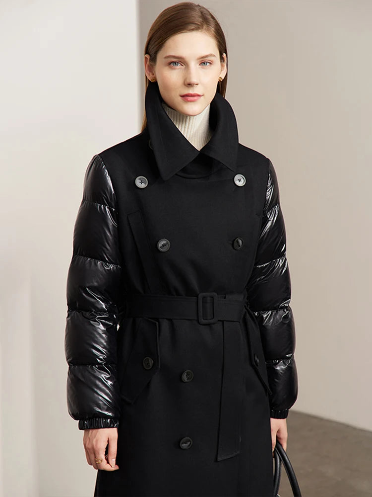 AMII Minimalism Down Jacket Women 2026 Winter New Warm Fashion Commuter Solid Versatile Double-breasted Splicing Coats 12270525
