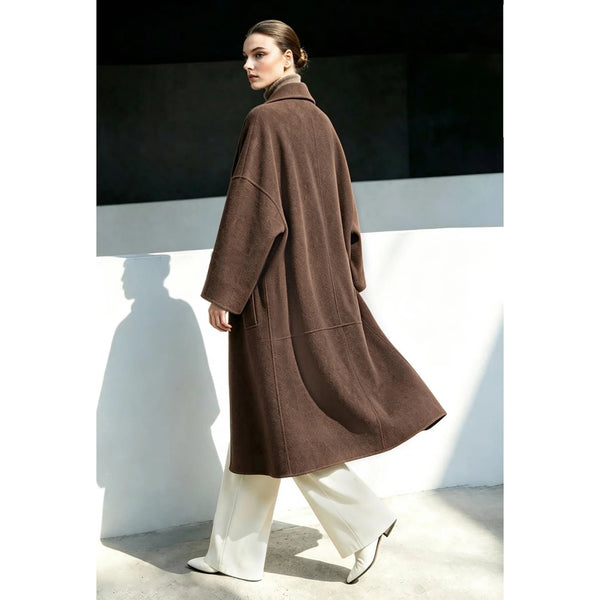 Amii Woman Winter Coats 2026 New Lapel Cashmere Double-faced Wool Long Coat Loose Buttonless Warm Women's Outerwear 12624086