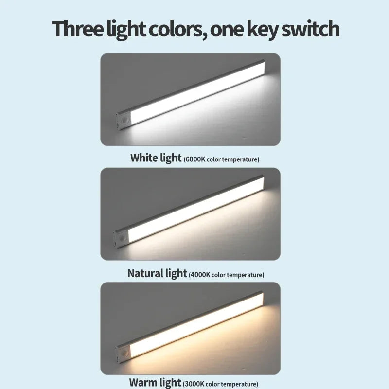 10-60CM LED Night Light Wireless Motion Sensor Under Cabinet Lights Ultra Thin USB Rechargeable Lamp Kitchen Bedroom Lighting